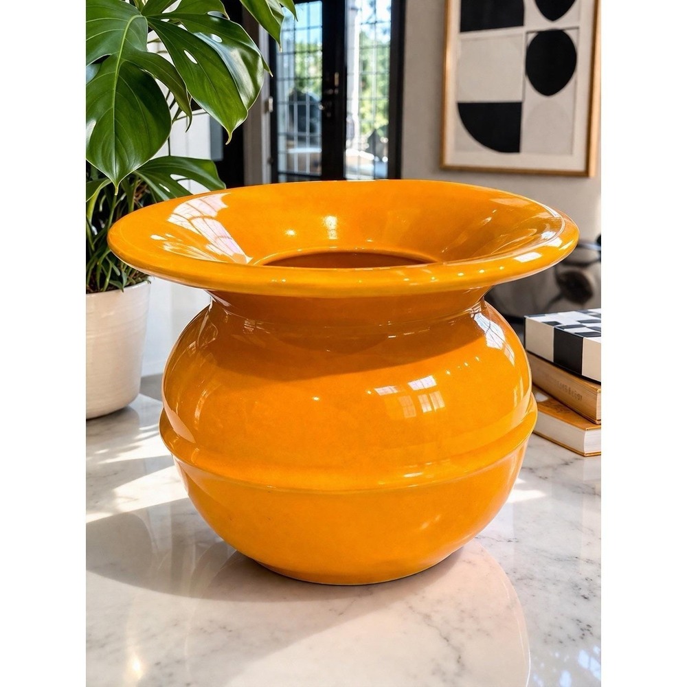 madura usa 676 orange ceramic spittoon planter mid century‎ modern mcm decor 6"